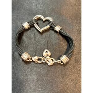 Brighton Black Cord Silver Tone Heart Toggle Bracelet – DISTRESSED Size 6.5
